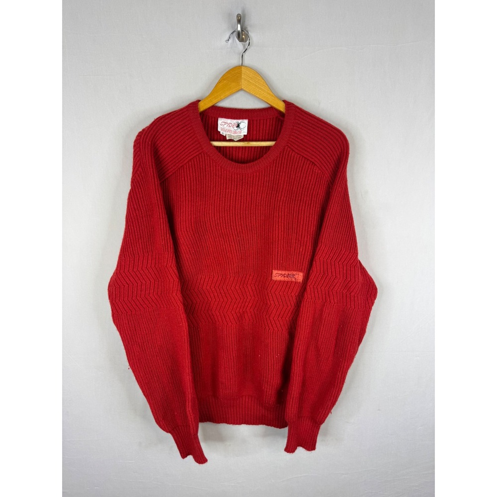 Vintage Spyder Red 100% Wool Heavy Knit Crewneck Sweater Mens Large